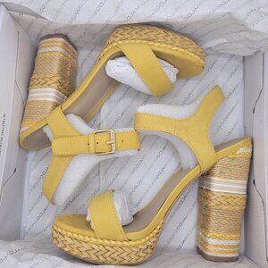 Aldo Yellow Suede Sandal Heels
